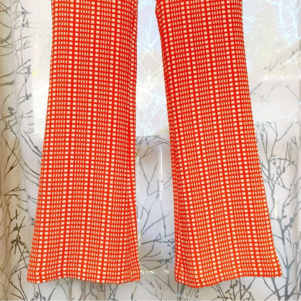 STINE GOYA Orange White plaid gingham print high waist flare Pants - Picture 8 of 16